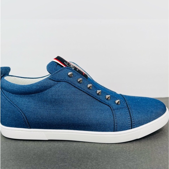 Christian Louboutin F.A.V Fique A Vontade Denim Spike Sneakers EU 38 - US 8 - Picture 3 of 11